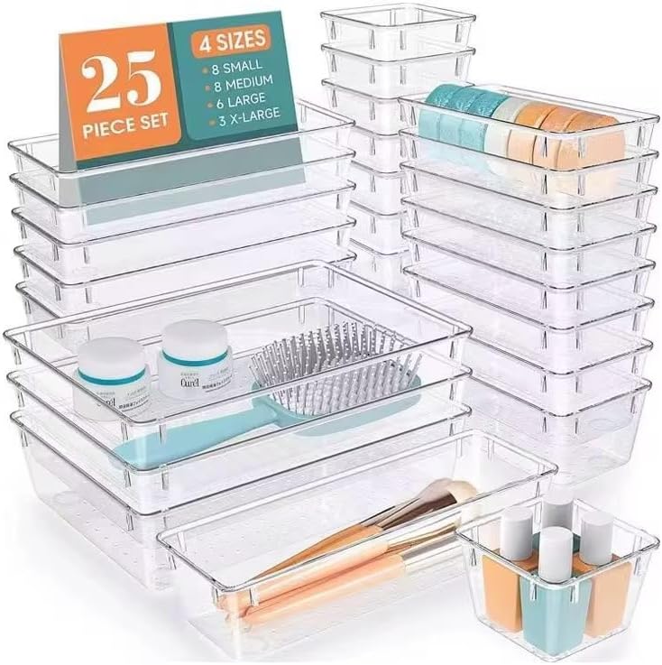 25-Piece Assorted Clear Drawer Organisers