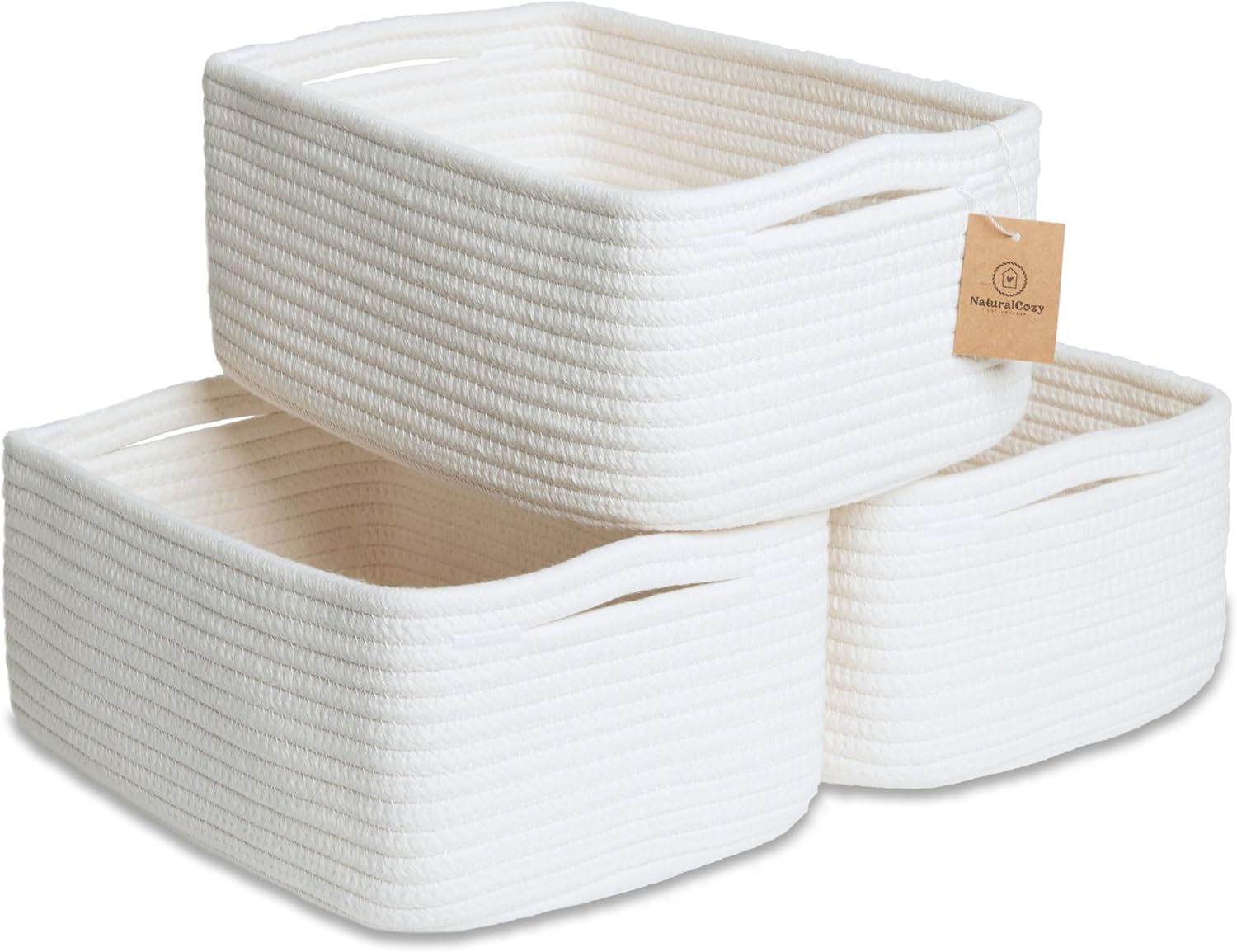 3-Pack White Cotton Rope Baskets