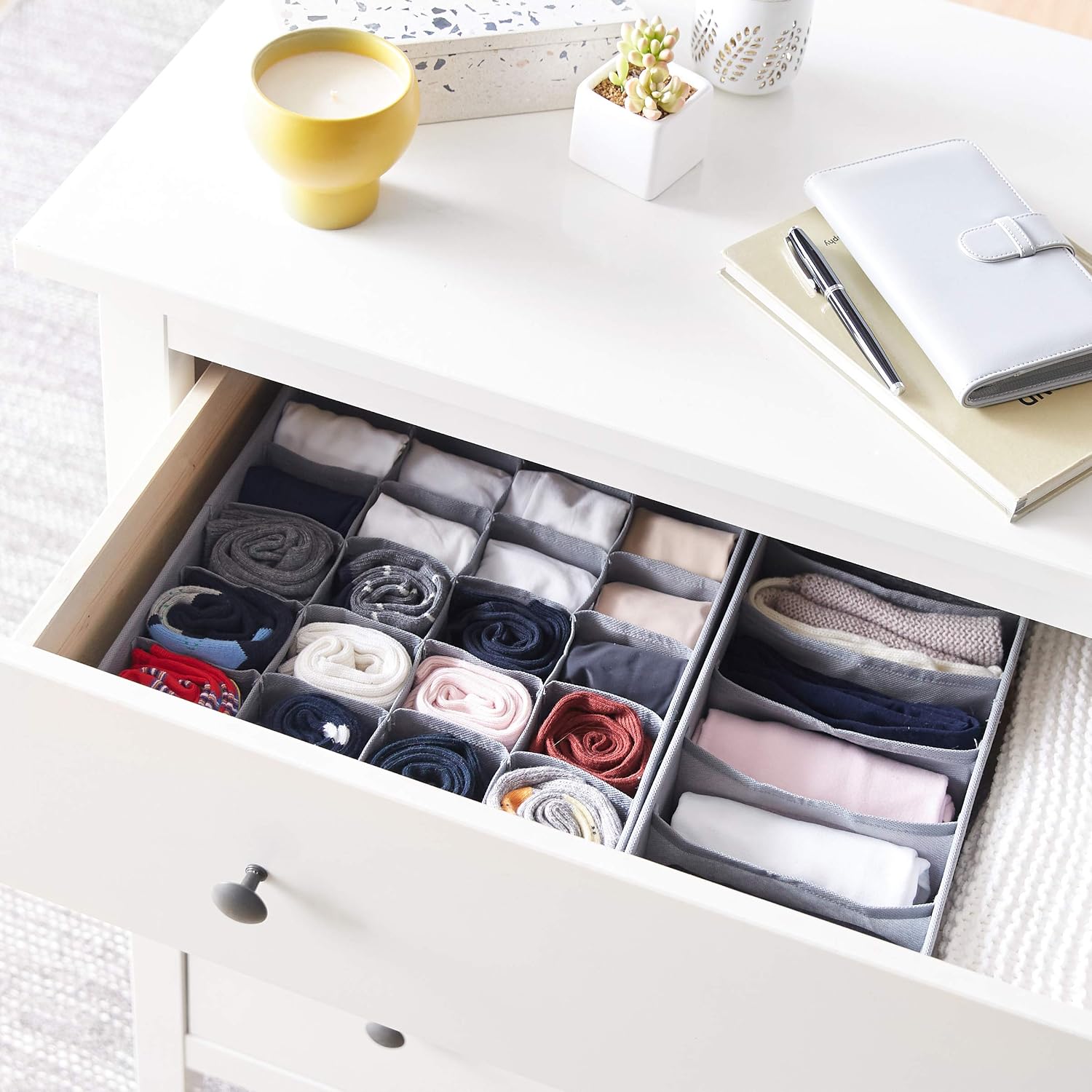 Four-Piece Grey Fabric Drawer Organisers