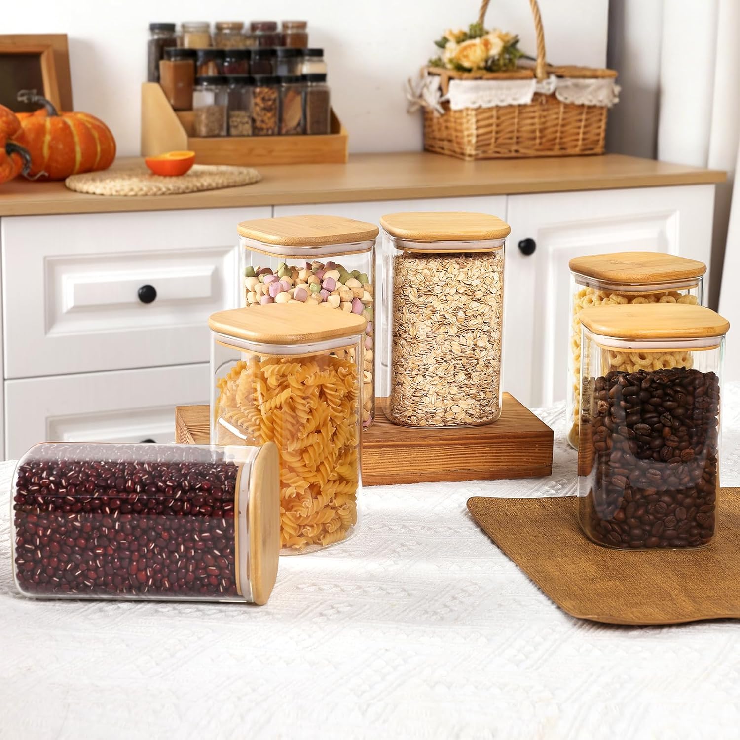 Six-Piece Square Glass Pantry Jars