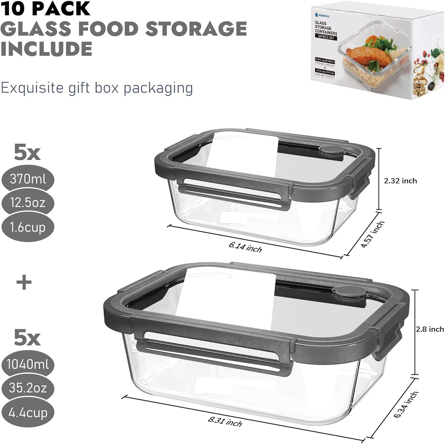 Ten-Pack Glass Food Storage Containers