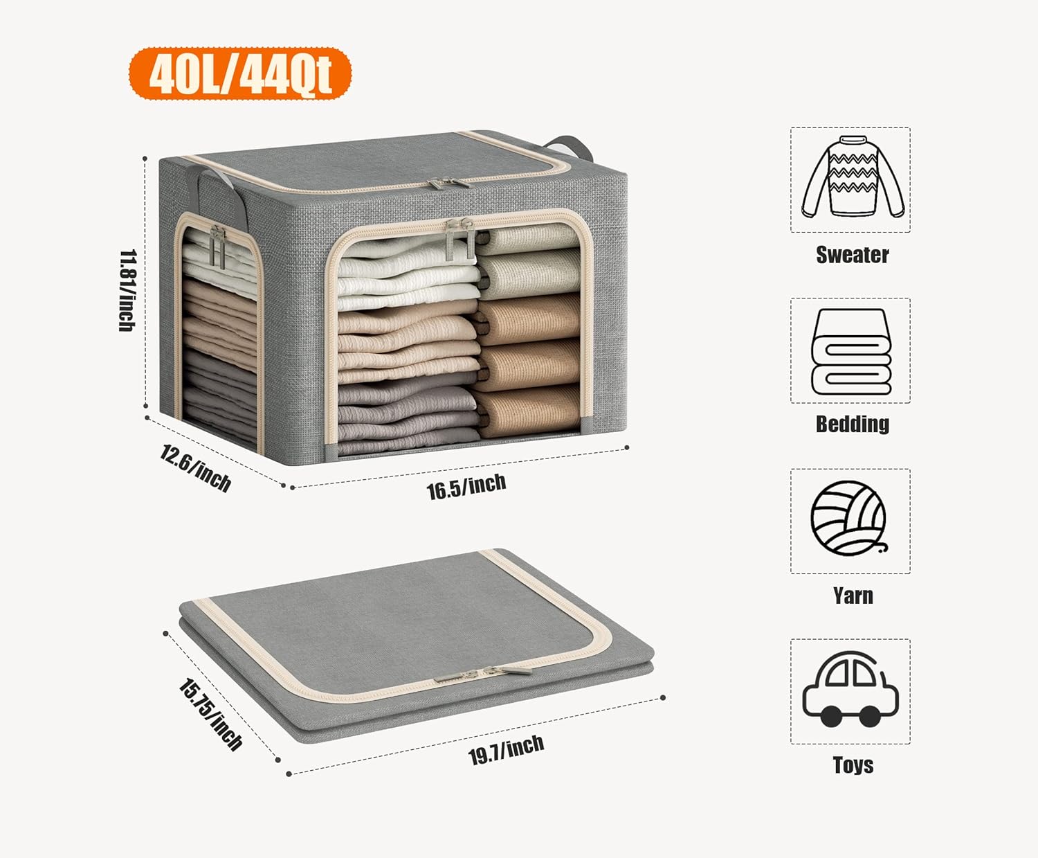 Three-Piece Metal Frame Fabric Bins