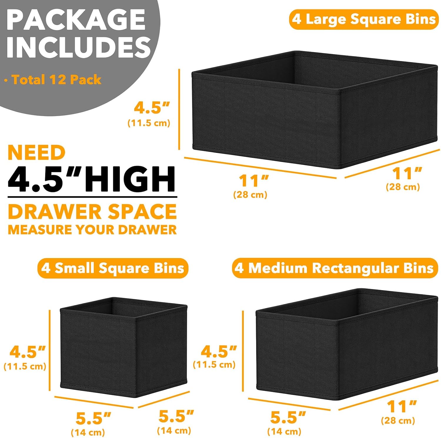 Twelve-Piece Fabric Drawer Bins